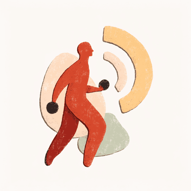 Illustration av en abstrakt figur i rörelse med en hantel